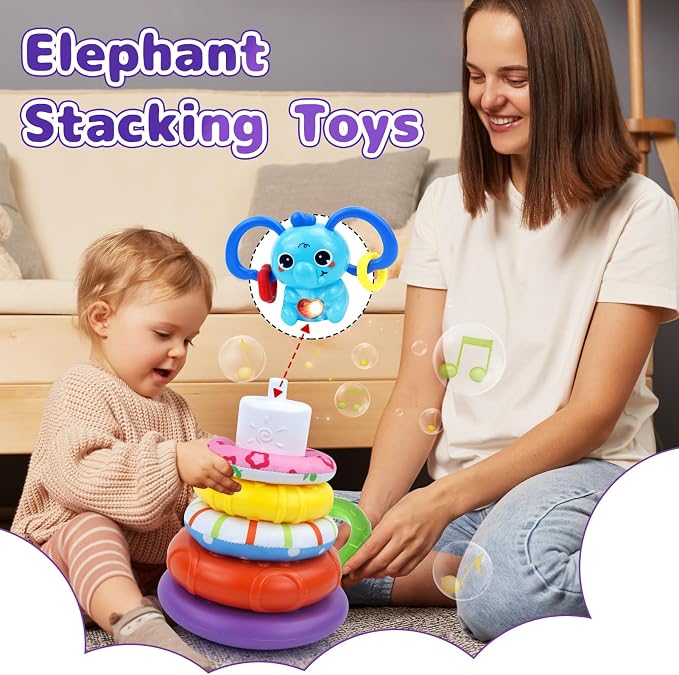 usrela 5 in 1 Baby Toys for 12 18 Month, Learning Toy for Babies 12-18 Months, Baby Busy Cube, Stacking&Sensory, Pull String&Piano Xylophone Toy, Birthday Gift for 12+ Month