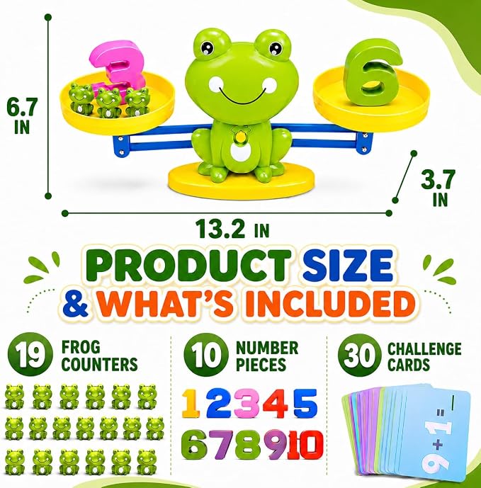 CozyBomB™ Homeschool Kindergarten Frog Scale Cards Balance Board Game - Preschool Math Learning Stem Montessori Toys Educational Gifts for Boy Girl Ages 3 4 5 6 Year Old Birthdays Christmas Holidays