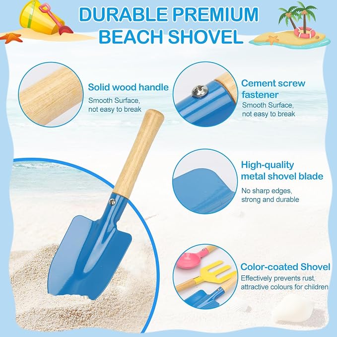 Mototo 9 PCS Collapsible Sand Toys, Kids Beach Sand Toy Sifter Set Shark Tooth Sifter Beach Mesh Shovel with Shell Bags Collapsible Bucket Kids Garden Tools for Shells Sandbox Collecting Shark Tooth