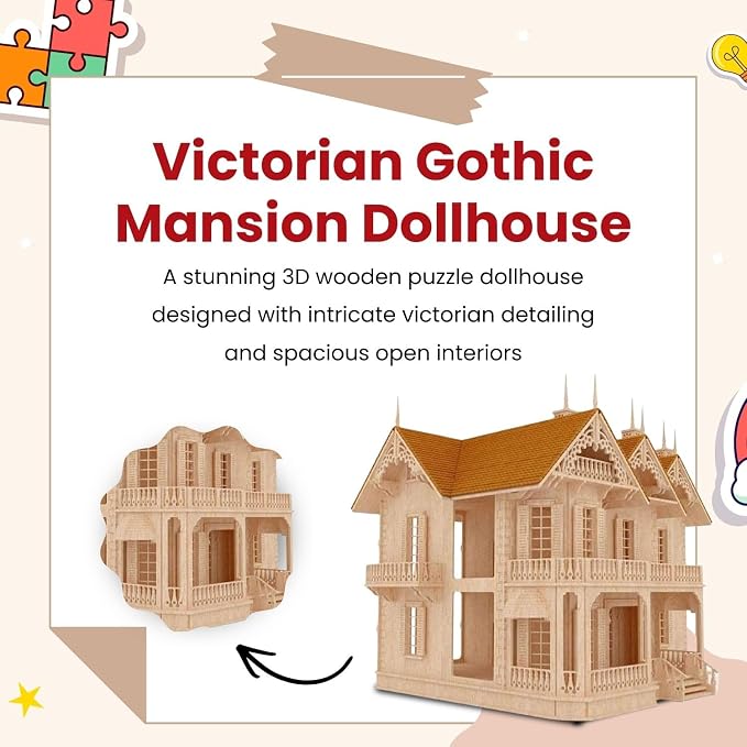 Birds Wood Shack The Victorian Gothic Mansion – Lightweight & Durable Model Kit - Available in 1:24 Scale - Challenging Puzzle Wooden Doll House | Made with Baltic Birch Wood