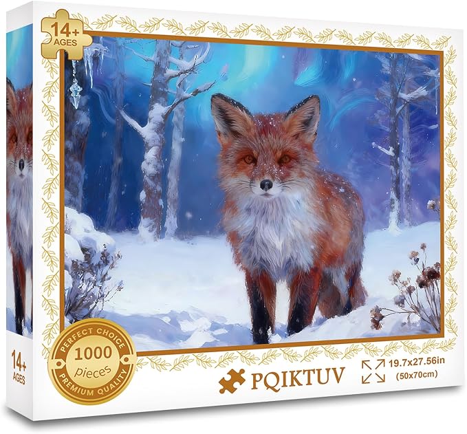Puzzles for Adults 1000 Piece, Fox in the Snow Jigsaw Puzzles | with Letters on Back, Fun Gift Impossible Puzzles, No Dust Family Decoration Gifts for Women Men(27.56x19.7 Inch)