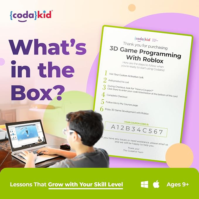 CodaKid Roblox Coding, Award-Winning, Coding for Kids, Ages 9+ with Online Mentoring Assistance, Learn Computer Programming and Code Fun Games with Lua and Video Game Programming Software (PC & Mac)