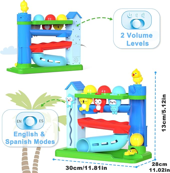 Ussybaby Hammer Toddler Musical Toys, Light-Up Baby Musical Toy for 1-2 Year Old Boys & Girls,STEM Educational Toy with English & Spanish, for Ages 6-9,9-12,12-18,18-24+ Months