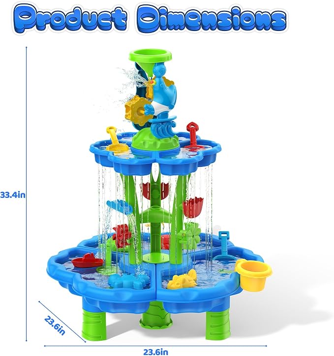 Kids Flower Water Sand Table for Toddlers - 2-Tier Outdoor Water Sand Play Table Toys for Boys Girls, Summer Splash Activity Sensory Table Party Birthday Gift for Kids 3-5 6-12(Blue)