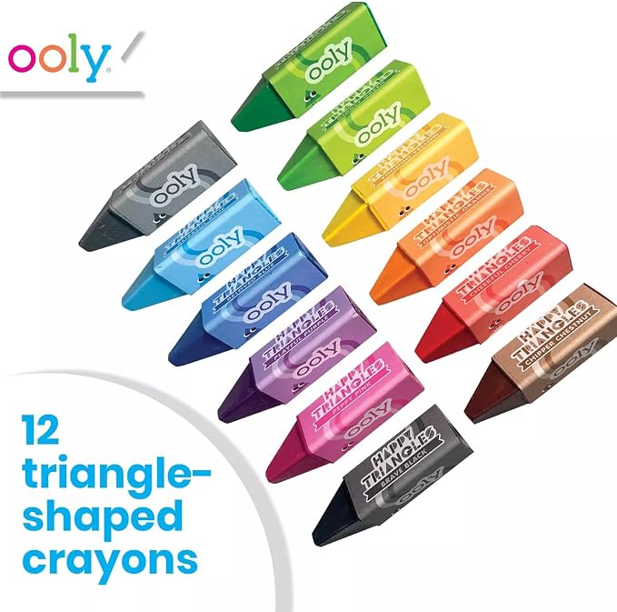 Ooly Jumbo Triangle Crayons for Toddlers Set of 12, Non-Toxic Triangle Shaped Easy to Hold Crayons for Toddler, No Rolling Crayon, Gifts for Kids