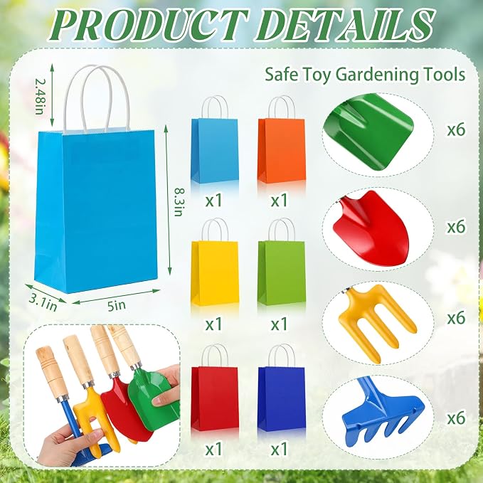 30 Pcs Kids Beach Sand Toy Gardening Tools Bulk Set Include Kids Beach Shovel Rake Fork Trowel and Gift Bags Metal Planting Tools with Wooden Handle for Planting Loosening Digging Outdoor