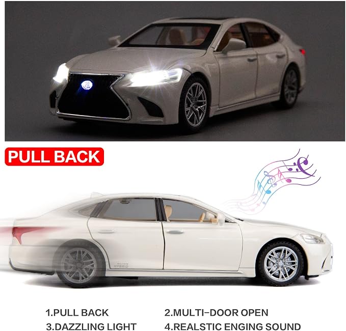 BDTCTK 1/32 Compatible for Lexus Ls500h Model Car, Zinc Alloy Pull Back Toy car with Sound and Light for Kids Boy Girl Gift(White)