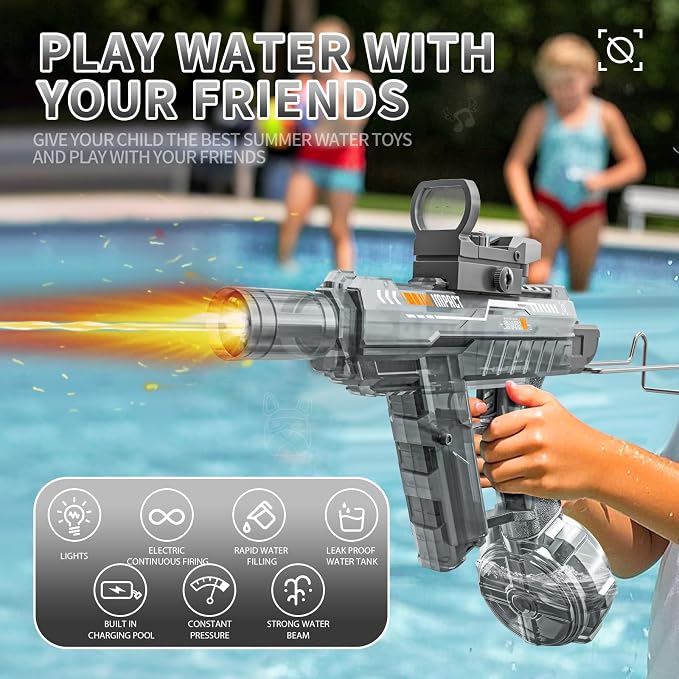 Electric Water Gun 2 Pack,Rechargeable,Automatic SMG Squirt Watergun,Outdoor Toy,Summer Battle Game Childs Gift,Long Range,Super Powerful LED Blaster Electric Water Guns for Adults Kids
