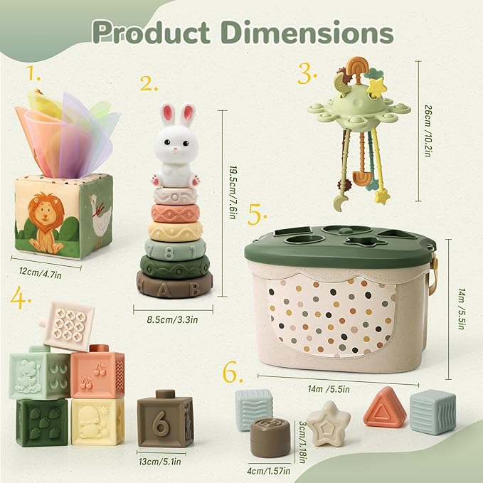 Baby Toys 6 to 12 Months, Montessori Toys for 6-9-18 Months with Shape Sorter Developmental Toys, Baby Blocks, Tissu Learning Sensory Toys Gift for 6-36 Months Girls Boys Infant Toys