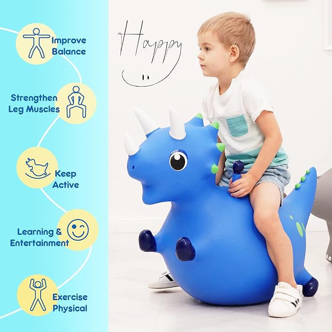 ZOOJOY Bouncy Dinosaur Horse Hopper, Inflatable Dino Bouncing Animal for Toddlers, Indoor Outdoor Ride On Bouncing Toys W/Pump, Hopping Toys Gift for 4 5 6 7 8 Year Old Boy Girl
