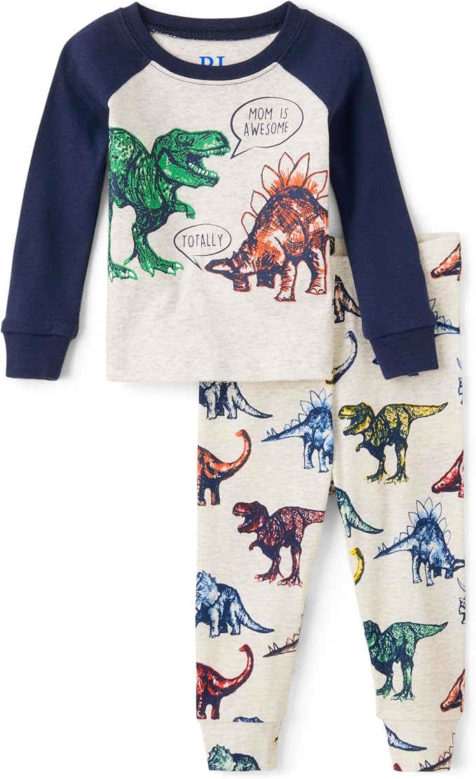 The Children's Place baby boys Button Long Sleeve Top and Pants Snug Fit 100% Cotton 2 Piece Pajama Set