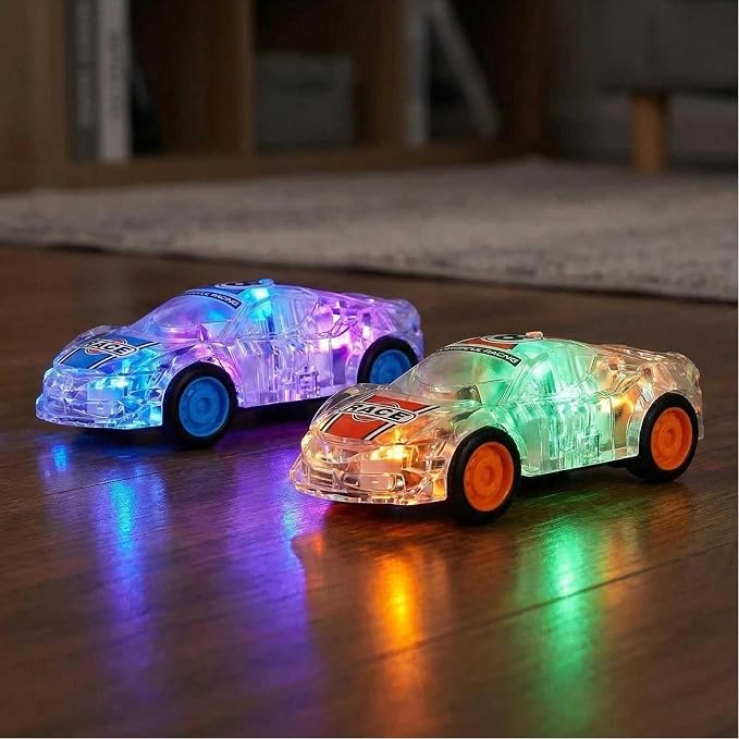 LIDI 2 Pack LED Light up Pull Back Race Car Toys Friction Power Car Toy Set | Toddlers Baby Kids Boy Birthday Gifts Easter Basket Stuffers, Christmas Party Gift