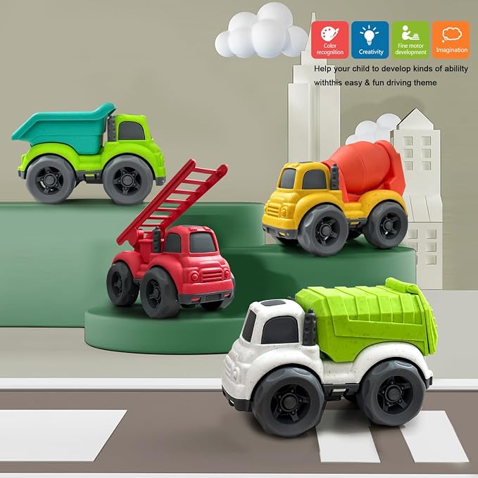 Toddler Car Toys for 3 Year Old, 4 Pcs Dump Truck Toys and Mixer Cement,BPA Free Outdoor Toys for Toddlers,Christmas Birthday Gifts for Toddler Boy Girl 3-4