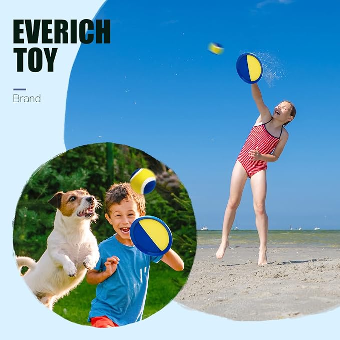 Toss and Catch Ball Game Set, Upgraded Sticky Paddle Ball Set for Kids & Toddlers, Sturdy & Water-Resistant Outdoor Backyard Beach Pool Toy, Birthday Gift for Boys Girls Ages 3-12
