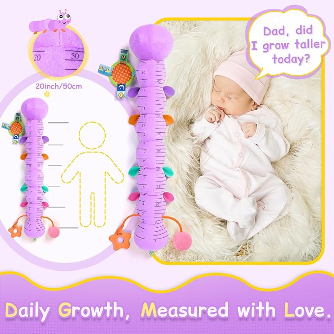 Baby Sensory Musical Caterpillar Plush Toy, Soft Stuffed Animal with Mirror Crinkle Paper Rattle Teether, Tummy Time Play Toy for 0-12 Months Newborn Infant for Boys Girls, Purple