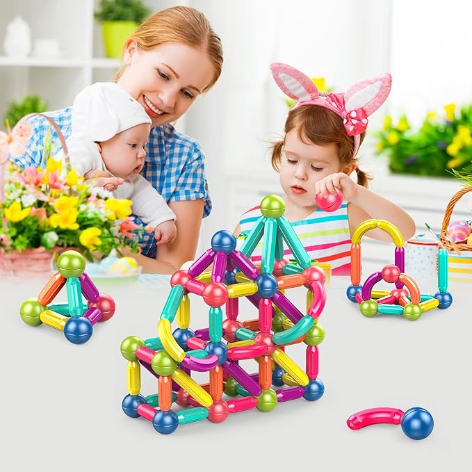 Ferthor Fun Magnetic Balls and Rods Set Building Blocks Magnets for Kids,Learning & Education Toys,Magnetic Sticks Blocks,Montessori Toys for Toddlers,Boys&Girls Gifts (64pcs)