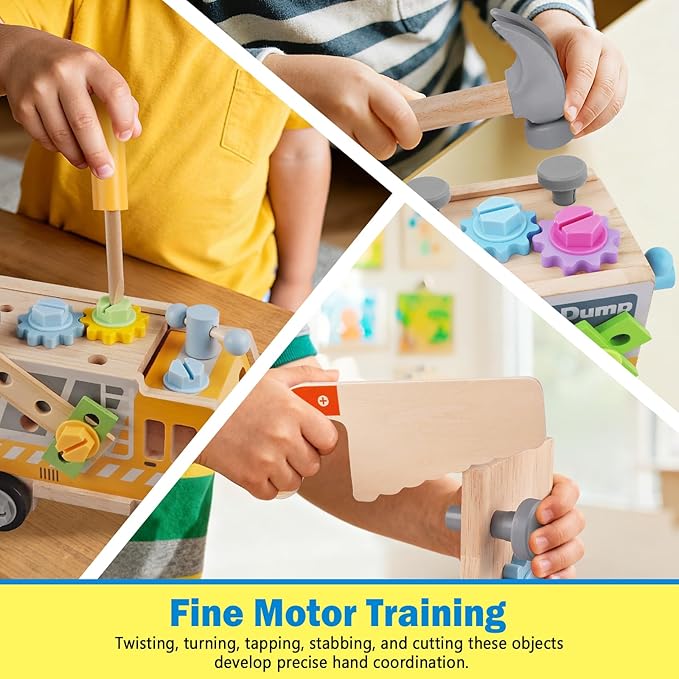 Kids Tool Set - 40 Pcs Wooden Toddler Tool Bench with Toy Drill,Montessori STEM Construction Pretend Play Toys for 3 4 5 Year Old Boys Girls, Toolbox Truck with Storage, Toddler Birthday Gift