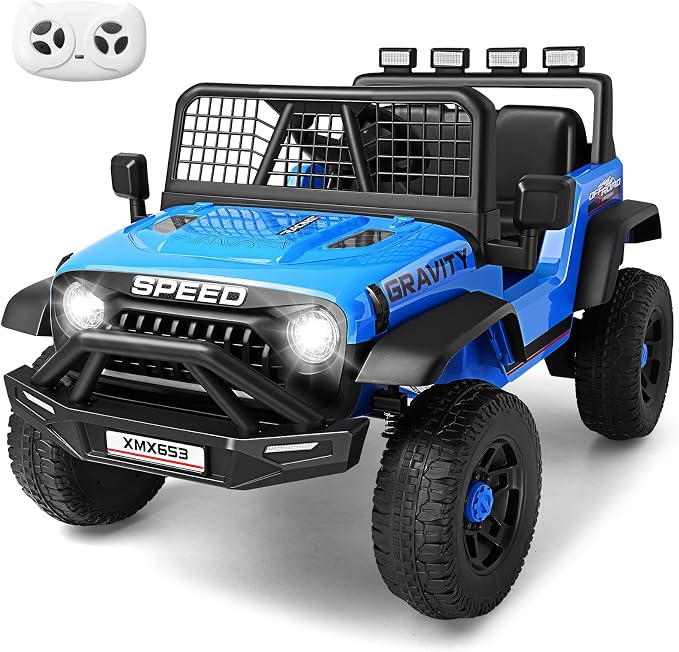 Hikole 24V Ride On Toys for Big Kids, 24V Power Wheels Truck with Remote Control, 3 Speed, Bluetooth, Music, Soft Start, Spring Suspension, LED Light, Electric Cars for Kids Boys Girls 3-5, Blue