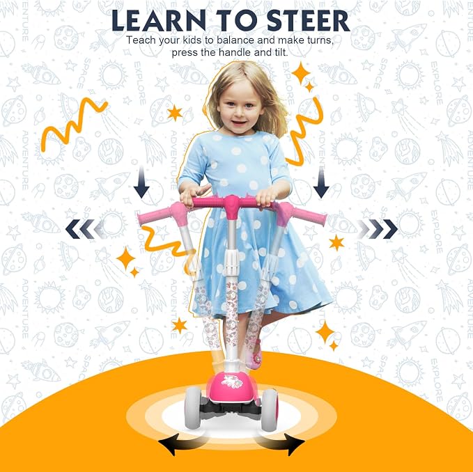 MOUNTALK Kids Scooter for Ages 1-12 Years, 3 Wheels Toddler Scooter for Children Age 1-3/3-5/5-8/8-12 Boys and Girls with Adjustable Heights and LED Wheels