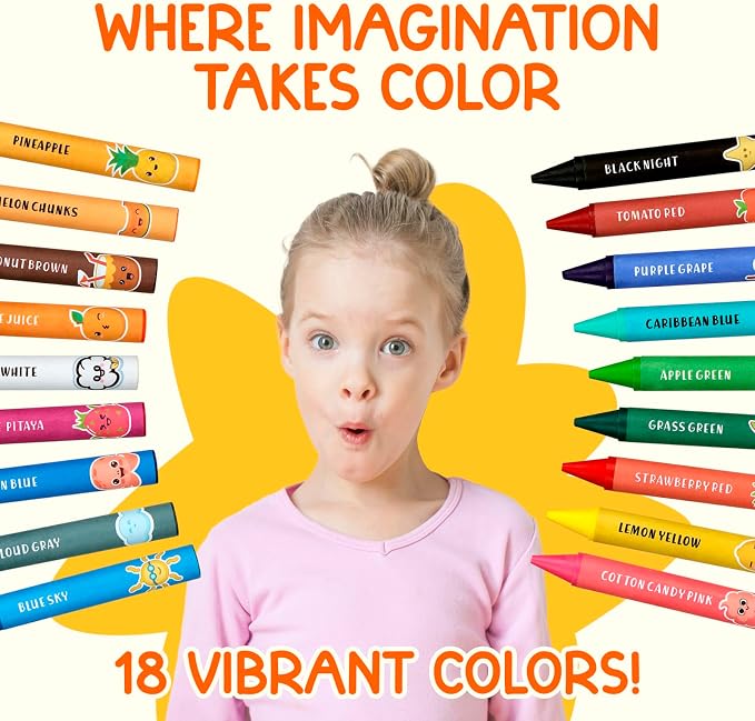 TinyGeeks Jumbo Crayons (18 Colors) – Non-Toxic, Washable Crayons for Toddlers and Kids (Ages 1-8) – Easy-to-Hold - Ideal for Travel, Art, and Learning