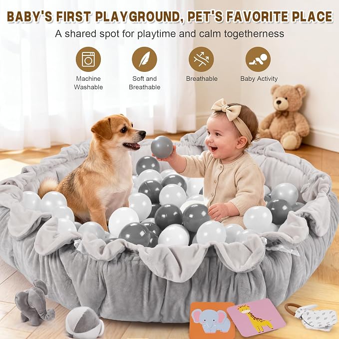 5-in-1 Baby Activity Gym & Play Mat with 6 Hanging Toys, Tummy Time Mat & Cards - Extra Large, Reversible Machine Washable Pad - Gift for Newborns, Infants 0-12 Months, Grey