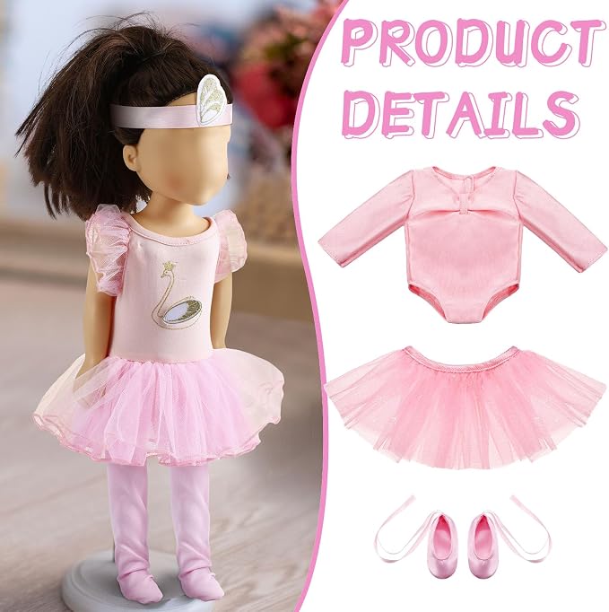 Kajaia 8 Pcs 18 Inch Doll Clothes and Accessories Doll Ballet Ballerina Outfits Include Dance Dress Dancing Shoes Hairband for 18 Inch Girl Dolls