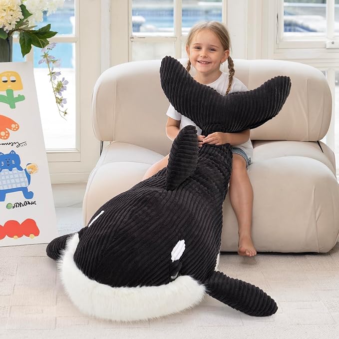 MorisMos Giant Orca Stuffed Animal,47" Plush Orca Whale Toy for Kid/Adult,4ft Realistic Large Killer Whale Stuffed Animal Decor,Big Blackfish Ocean/Sea Animal Gift for Marine Creature Lover,Passed CPC