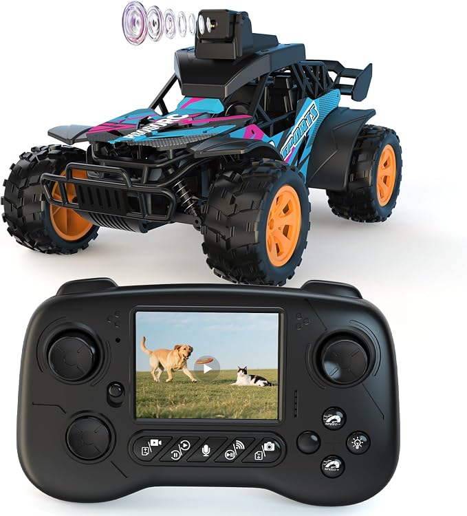 RC Car with Camera, 2.4GHz Remote Control Truck with 2.8”LCD Screen & 60° Adjustable Camera, Live Video, APP/Radio Dual Control, 2 Speeds, Rechargeable Off-Road RC Cars, Gift for Adults and Kids