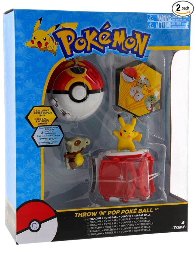 Tomy Pokemon Throw 'N' Pop Duel Pikachu Pokeball & Cubone Repeat Ball Figure Set