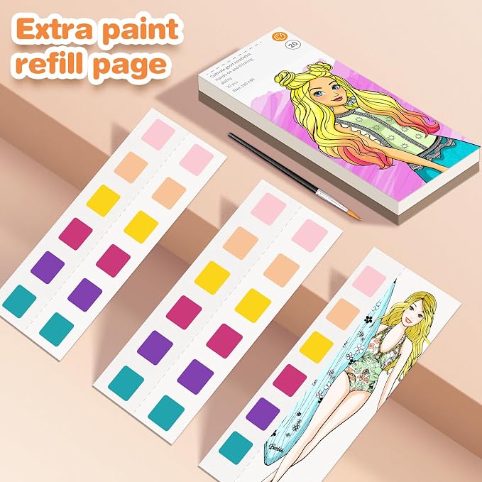 ZHOC Paint with Water Coloring Books for Kids, Pocket Mess Free Watercolor Painting Sets for Kids Ages 3 4 5 6 7 8+, Water Color Paint Set Arts and Crafts Gift for Boys Girls, Fashion Girl