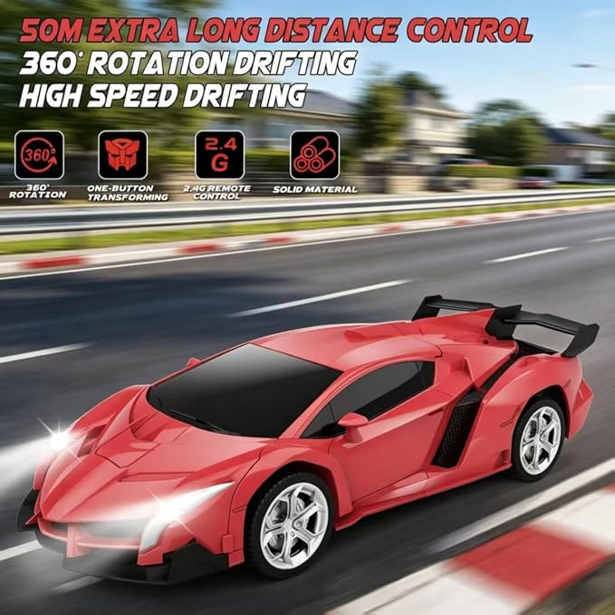 Transform Remote Control Car, RC Cars for Boys Age 3-5 6-8, One-Button Transform Toy Cars, 2.4GHz, 360° Spin, 1:18 Scale, Flashing Headlight,3-8 Year Old Grandkids Christmas Birthday Gifts