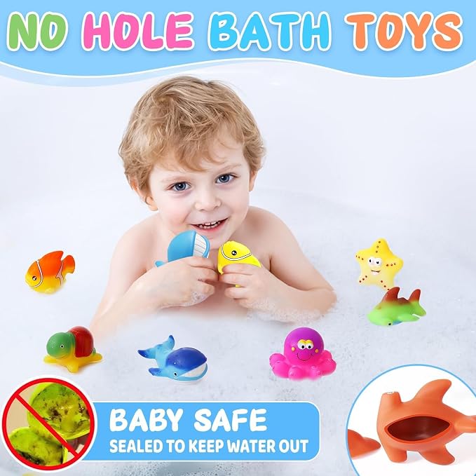 Color Changing No Hole Bath Toys for Kids, Toddler Bath Toys for Water Table Sea Creatures Pool Water Toys Bathtub Beach Sea Animal with Drying Bag