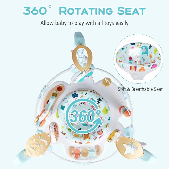 INFANS Baby Activity Center, 3 in 1 Play Center Jumpers and Bouncers with Music, Lights, Interactive Toys, 360°Rotating Seat, Adjustable Heights, Exersaucer Learning Toys for 6-12 Months (Light Blue)