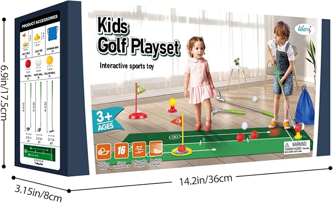Liberry Toddler Golf Set, Retractable Toy Golf Clubs with Putting Mat & Storage Bag for Kids Ages 3 4 5, Indoor and Outdoor Sports Games Birthday Gift for Boys Girls