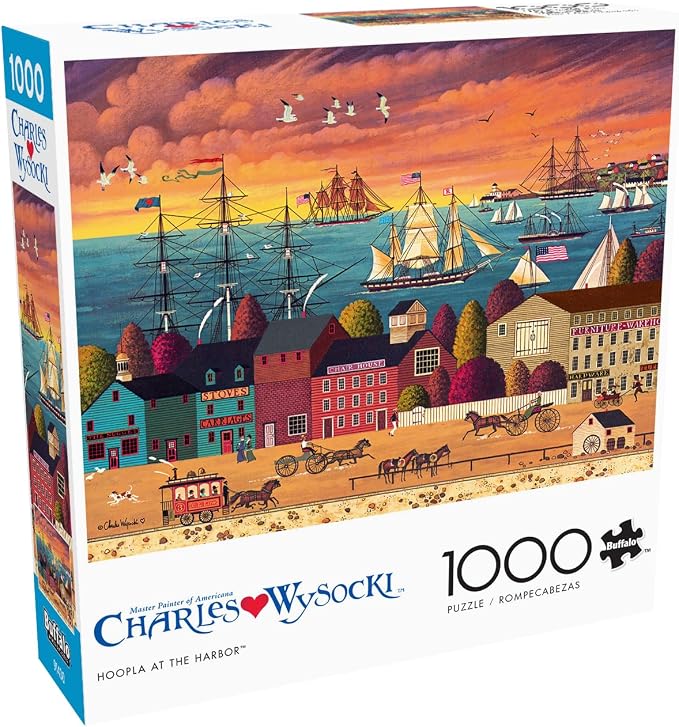 Buffalo Games Charles Wysocki - Hoopla at the Harbor - 1000 Piece Jigsaw Puzzle - Adult, 26.75 x 19.75 in - Includes Poster - Adult Jigsaw Puzzles
