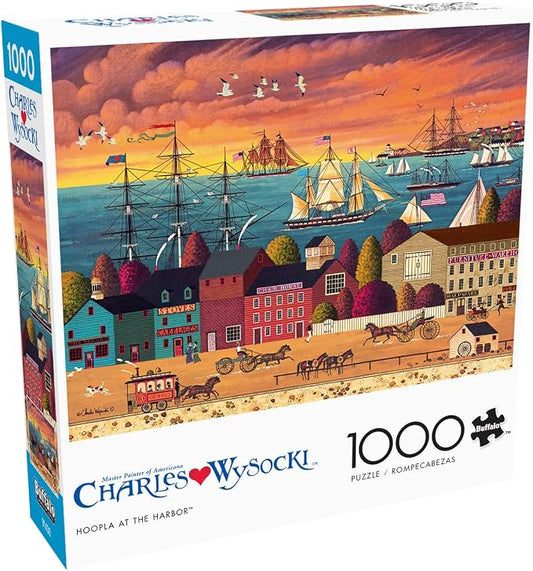 Buffalo Games Charles Wysocki - Hoopla at the Harbor - 1000 Piece Jigsaw Puzzle - Adult, 26.75 x 19.75 in - Includes Poster - Adult Jigsaw Puzzles