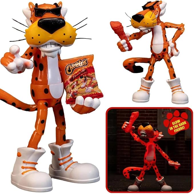 Jada Toys Cheetos Chester Cheetah Action Figure Flamin' Hot Glow in The Dark – 6” Articulated Exclusive, with Bag of Cheetos, Shades, Cheeto Dust