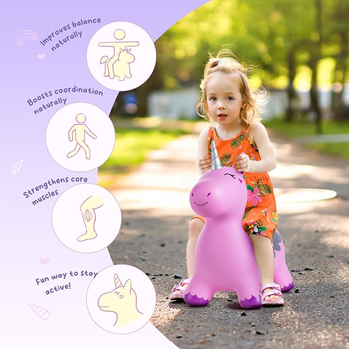 ZOOJOY Unicorn Bouncy Hopper, Inflatable Bouncy Hopping Toys for Toddlers 1-3, Indoor Outdoor Bounce and Ride On Horse Bouncer Boys Girls, Birthday with Free Pump