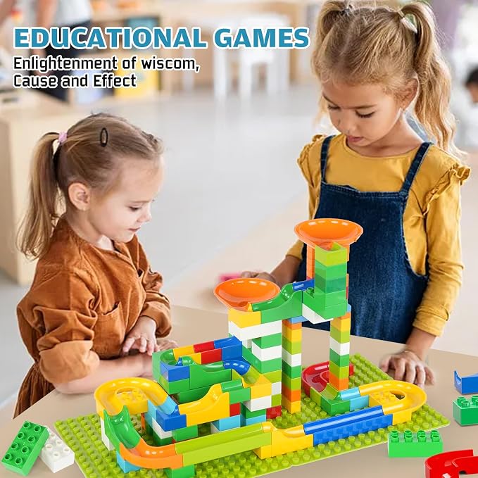 Marble Run Building Blocks for Kids, 145 PCS Building Bricks Construction Toys with Step-by-Step Guide, STEM Toy Track Compatible with Major Brands for Age 3 4 5 6 7 8+ Boys Girls Birthdays