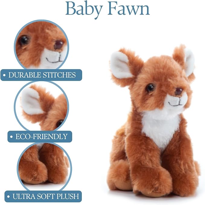 The Petting Zoo Fawn Stuffed Animal Plushie, Gifts for Kids, Wild Onez Babiez Zoo Animals, Fawn Plush Toy 6 inches