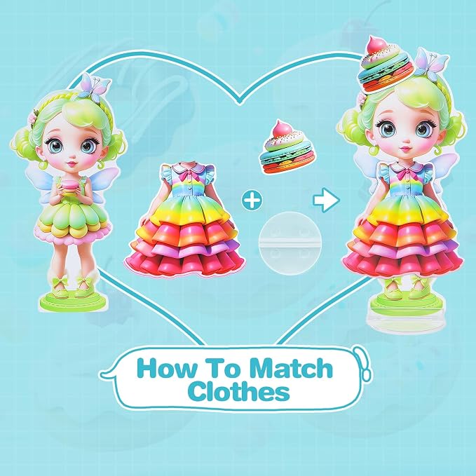 PainZieteg Magnetic Dress Up Dolls,Paper Dolls for Girls, Kids DIY Princess Magnetic Dress-Up Doll for Girl Birthday (Macaron Elf)