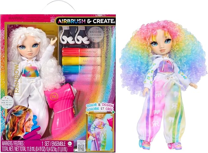Rainbow High Air Brush & Create DIY Fashion Doll with Airbrush Marker Kit, Washable Rainbow Markers, Long Hair, Green Eyes, Color, Create, Play, Rinse and Repeat. Creative 4-12+