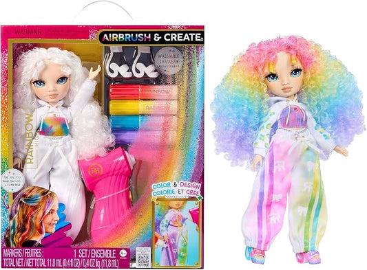 Rainbow High Air Brush & Create DIY Fashion Doll with Airbrush Marker Kit, Washable Rainbow Markers, Long Hair, Green Eyes, Color, Create, Play, Rinse and Repeat. Creative 4-12+