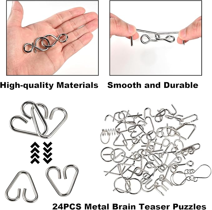 GOLDGE 30pcs Brain Teaser Puzzle Set for Adults & Kids – Ancient Wooden & Metal 3D Puzzles, IQ Logic Games for Family, Parties & Coffee Breaks. Unlock & Solve Interlocking Challenges, Educational Toy