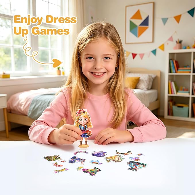 PainZieteg Magnetic Dress Up Dolls,Paper Dolls for Girls, Kids DIY Princess Magnetic Dress-Up Doll for Girl Birthday, Autumn Fairy