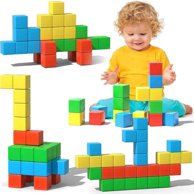 Magnetic Blocks, 28PCS Magnetic Building Blocks, 1.34 inch 3D Cubes for Toddlers, Preschool Educational Construction Kit, Sensory Montessori Toys Kids Blocks for Boys Girls