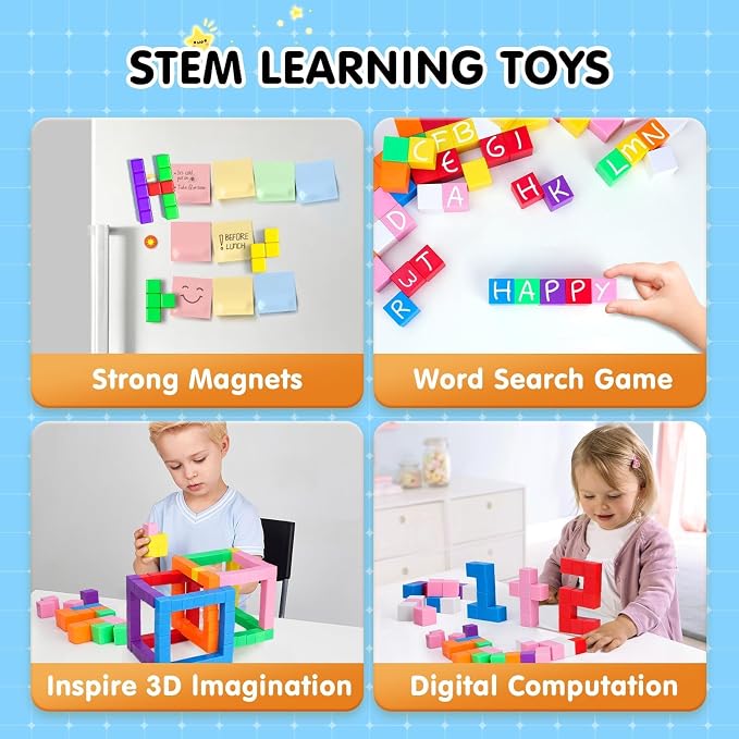 AuntyFey 32 Pcs Building Blocks Cubes Blocks for Kids, Learning Educational Stem Blocks for Kids Ages 4-8
