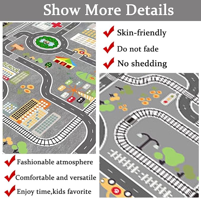 Kids Rug Play Mat Great for Playing with Cars and Toys,Educational Kid Road and Traffic City Life Carpet,Children Baby Fun Throw Rug for Bedroom Play Room,47X63Inch/120X160CM