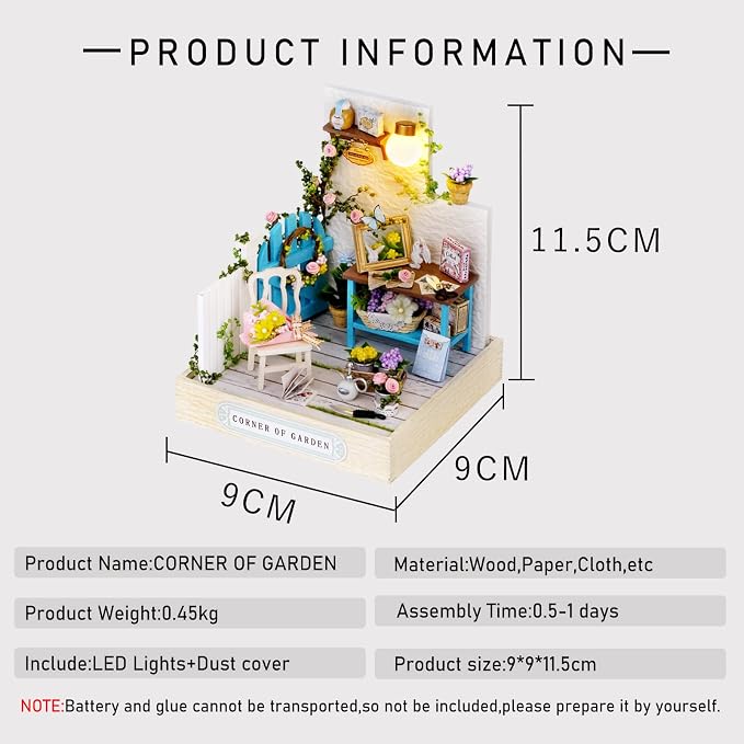 CUTEROOM DIY Doll House Miniature Furniture Wooden House Kit with Dust Cover & LED Light and Accessories - New Three Styles QT Series Dollhouse (QT033)
