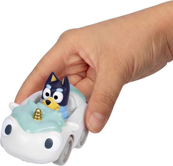 Bluey 4 Pack Mini Racers, The Most Popular Characters in Mini Vehicle Form. Now Includes Chattermax Mini Car, Bandit & Unicorse Convertible, Garbage Truck, & Chili & 4WD